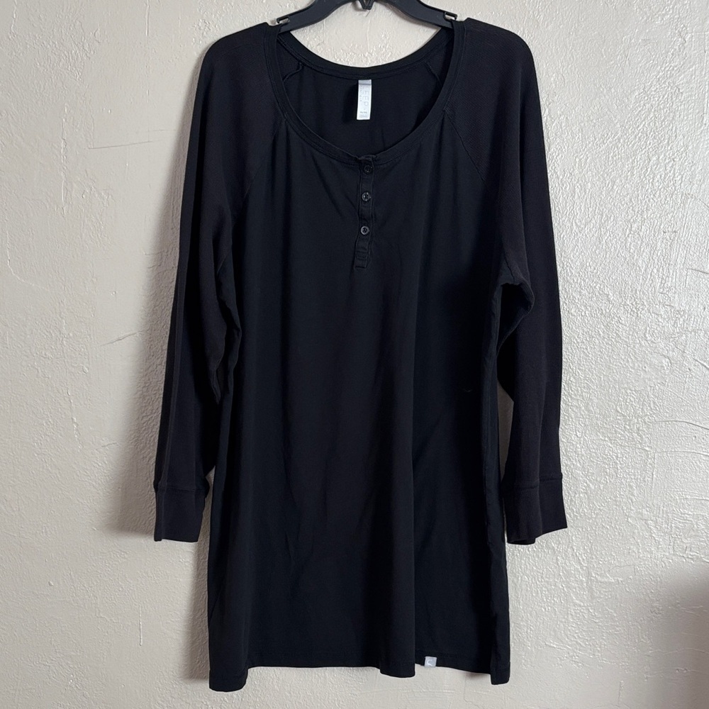 Lane Bryant Cacique Sleep Shirt Long Sleeve Waffle 18/20 2X Black